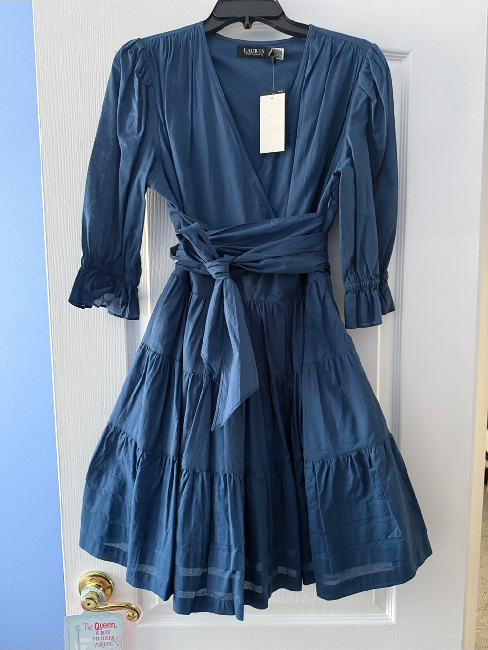 Lauren Ralph Lauren Navy Wrap Tiered Midi Dress